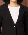 Solid Black Cotton Single-Breasted Blazers