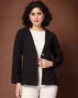 Solid Black Cotton Single-Breasted Blazers