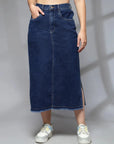 Women Denim Straight A-Line Midi Skirt