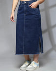 Women Denim Straight A-Line Midi Skirt