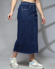 Women Denim Straight A-Line Midi Skirt