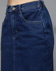 Women Denim Straight A-Line Midi Skirt