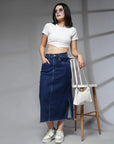 Women Denim Straight A-Line Midi Skirt