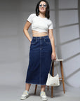 Women Denim Straight A-Line Midi Skirt