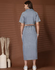 Solid Blue Shirt With Skirt Co-Ords Set