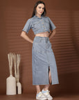 Solid Blue Shirt With Skirt Co-Ords Set
