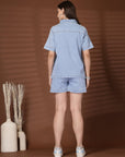 Light Blue Solid Shirt With Shorts Co-Ords Set