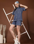 Blue Solid Shirt With Shorts Co-Ords Set