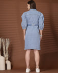 Light Blue Solid Shirt Collar Dress