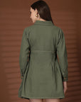 Olive Green Solid Shirt Collar Dress