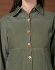 Olive Green Solid Shirt Collar Dress