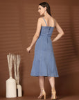 Solid Light Blue Fit & Flare Shoulder Straps Dress