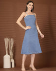 Solid Light Blue Fit & Flare Shoulder Straps Dress