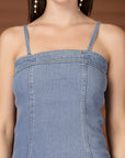 Solid Light Blue Fit & Flare Shoulder Straps Dress