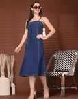 Solid Blue Fit & Flare Shoulder Straps Dress