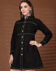 Solid Black Shirt Collar Dress