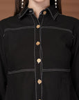 Solid Black Shirt Collar Dress