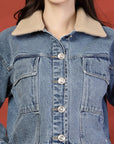 Women Front Open Denim Jacket