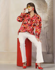 Women Floral Opaque Printed Casual Cotton Buttoned Top