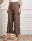 Brown Women Mid Rise Parallel Trousers
