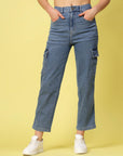 Women Blue Heavy Fade Stretchable Cotton Jeans