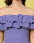 Purple Off-Shoulder Neck Ruffled Sheath Dress