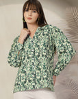 Women Floral Opaque Printed Casual Cotton Buttoned Top