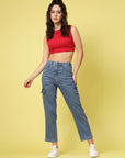 Women Blue Heavy Fade Stretchable Cotton Jeans