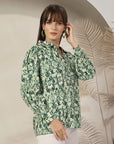 Women Floral Opaque Printed Casual Cotton Buttoned Top