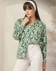 Women Floral Opaque Printed Casual Cotton Buttoned Top