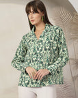 Women Floral Opaque Printed Casual Cotton Buttoned Top