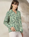 Women Floral Opaque Printed Casual Cotton Buttoned Top