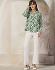 Women Floral Opaque Printed Casual Cotton Buttoned Top