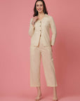 Cream Pure Cotton Shirt With Trousers