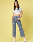 Women Blue Low Distress Light Fade Stretchable Cotton Jeans