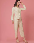 Cream Pure Cotton Shirt With Trousers