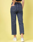 Blue Women Mildly Distressed Side Slit Stretchable Cotton Jeans
