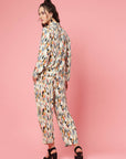 Beige & Yellow Abstract Printed Lapel Collar Shirt & Trouser