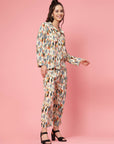 Beige & Yellow Abstract Printed Lapel Collar Shirt & Trouser