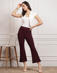 Burgundy Women Mid Rise Bootcut Trousers