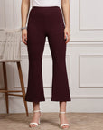 Burgundy Women Mid Rise Bootcut Trousers