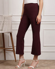 Burgundy Women Mid Rise Bootcut Trousers
