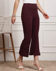 Burgundy Women Mid Rise Bootcut Trousers