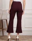 Burgundy Women Mid Rise Bootcut Trousers