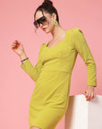 Mustard Yellow Sweetheart Neck Long Sleeves Sheath Dress