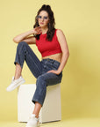 Women Blue Low Distress Stretchable Cotton Jeans