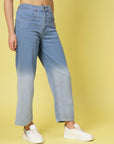 Women Blue Low Distress Heavy Fade Stretchable Cotton Jeans