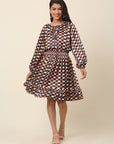 Checked Puff Sleeve A-Line Dress