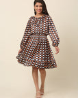 Checked Puff Sleeve A-Line Dress