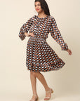 Checked Puff Sleeve A-Line Dress